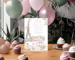 Paris Birthday Invitation Editable Template Tea Party Brunch Invite Instant Download