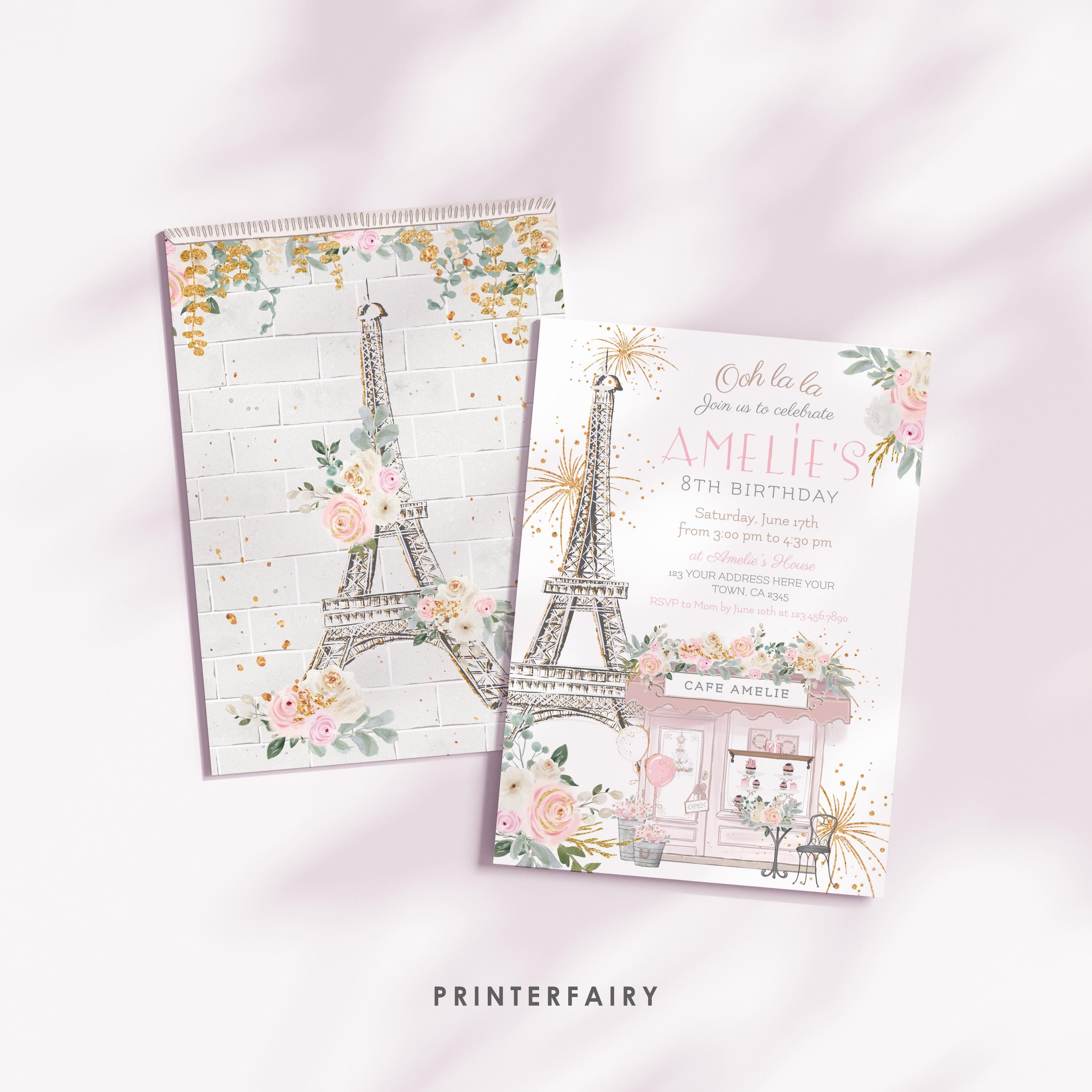Paris Birthday Invitation Editable Template Tea Party Brunch Invite Instant Download