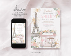Paris Birthday Invitation Editable Template Tea Party Brunch Invite Instant Download