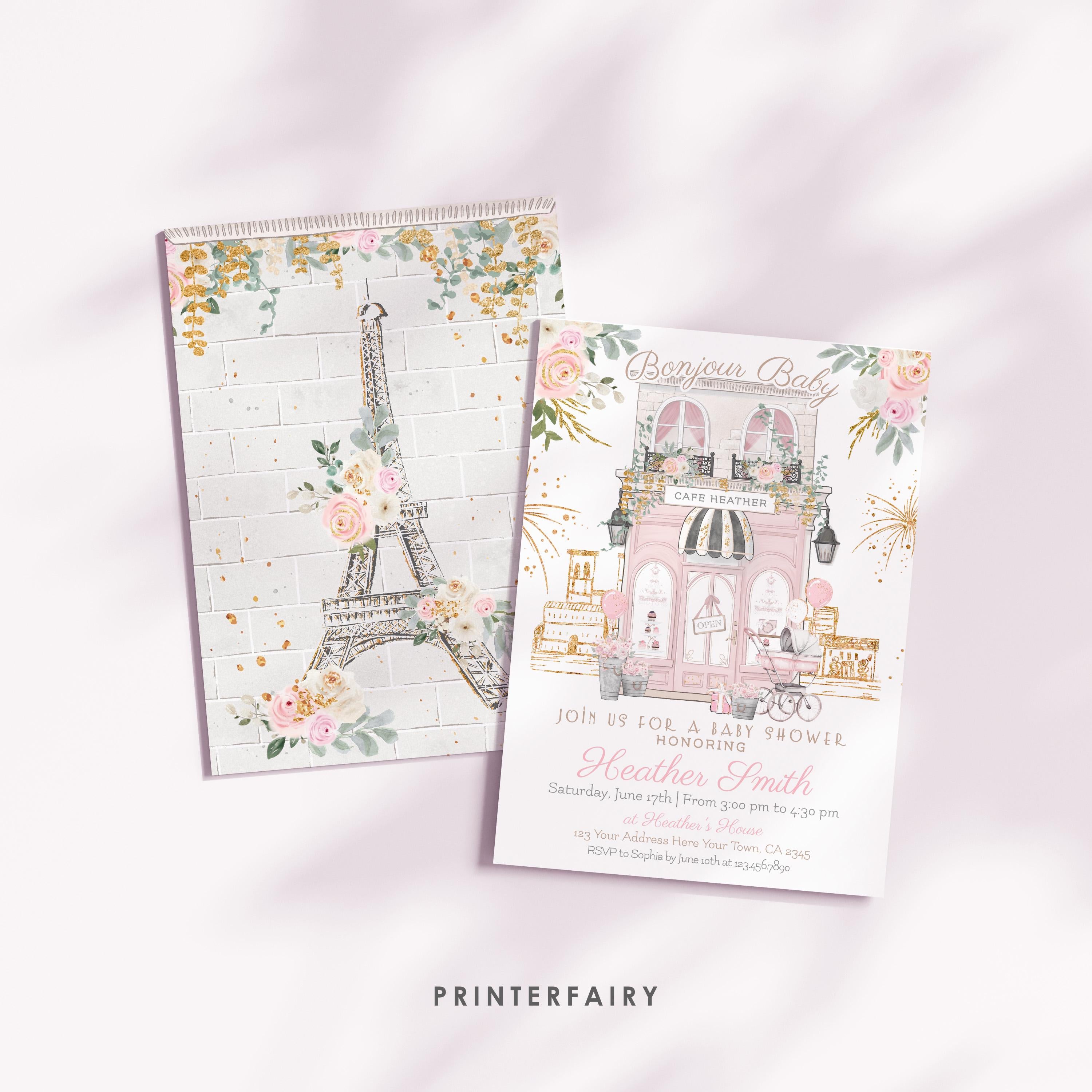 Paris Baby Shower Invitation, Editable Template (Digital Download)