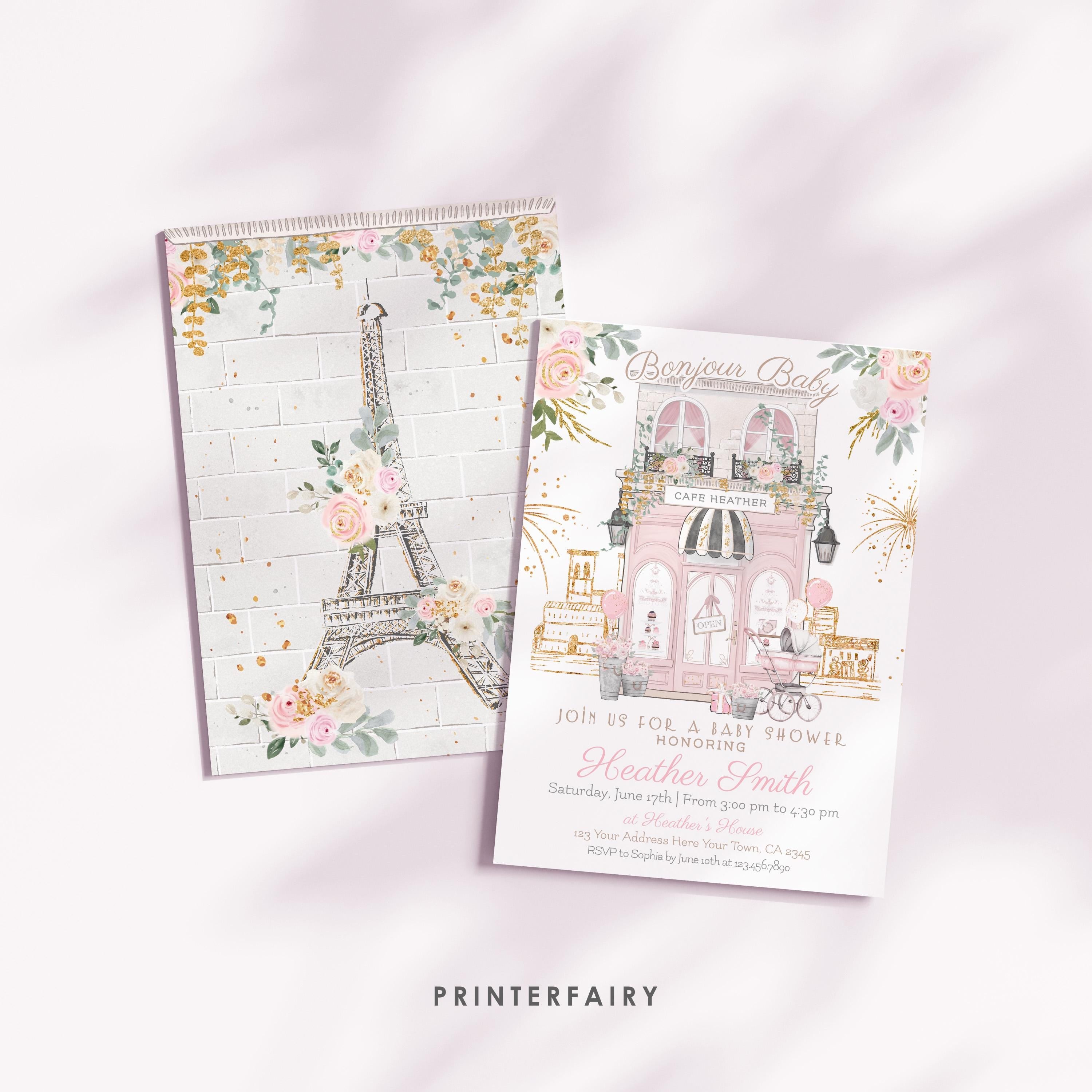 Paris Baby Shower Invitation, Editable Template (Digital Download)