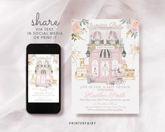 Paris Baby Shower Invitation, Editable Template (Digital Download)