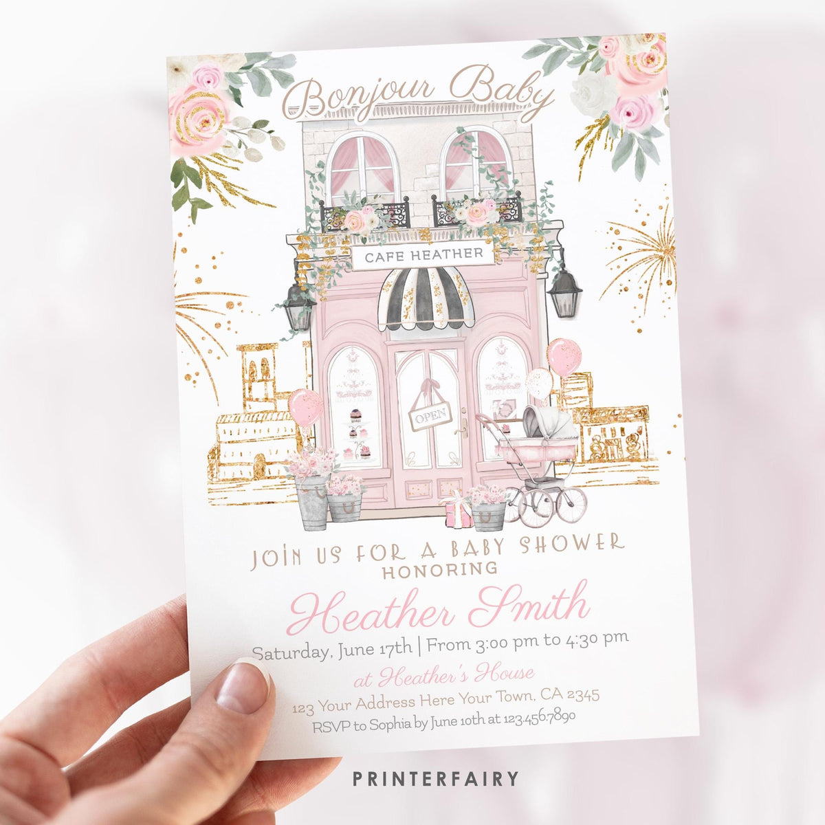 Paris Baby Shower Invitation, Editable Template (Digital Download)
