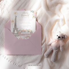 Paris Birthday Invitation Editable Template Baby Brunch Tea Party Brunch Invite Instant Download