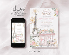 Paris Birthday Invitation Editable Template Baby Brunch Tea Party Brunch Invite Instant Download