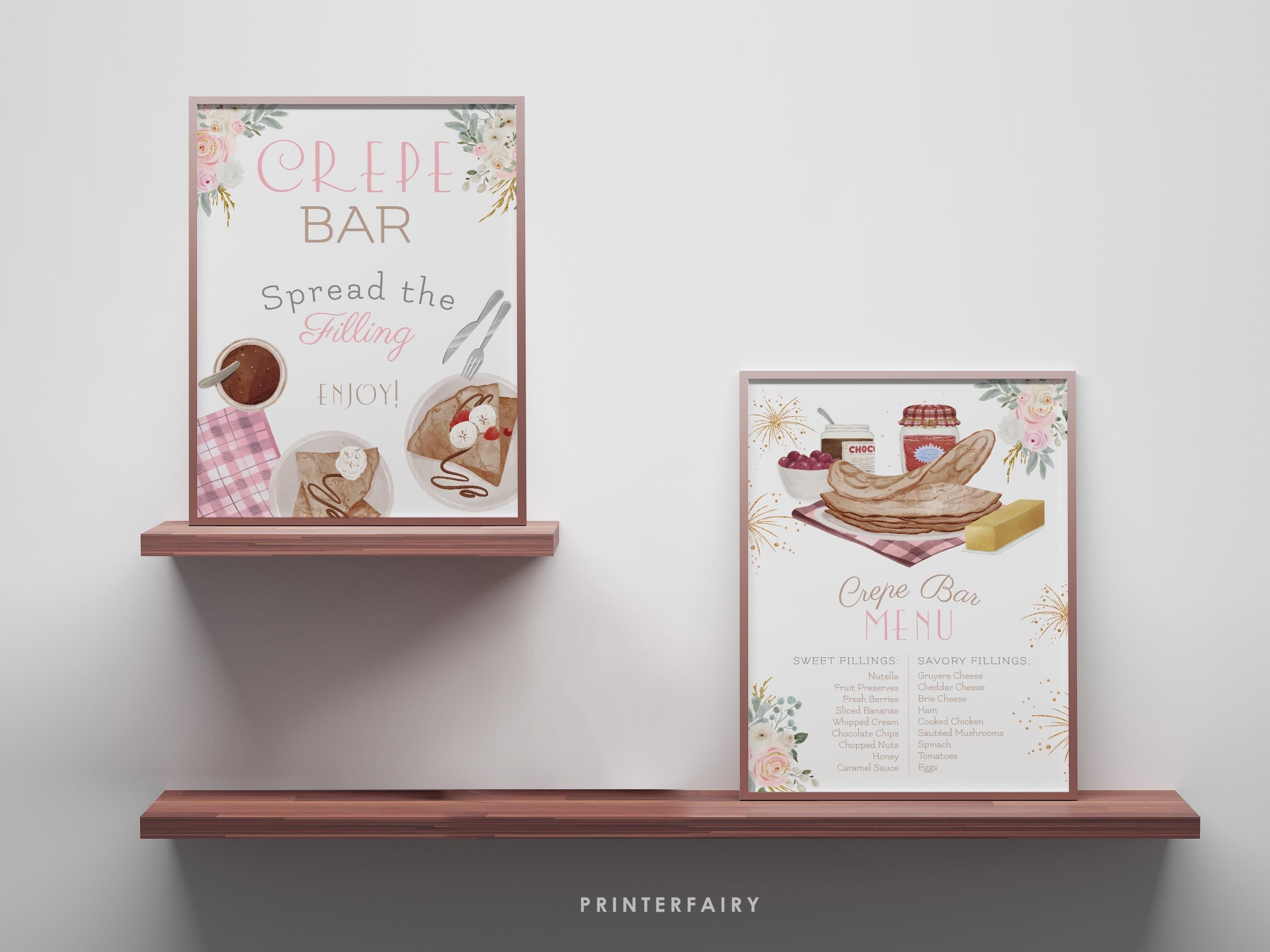 Paris Themed Party Crepe Bar Station Editable Template, Printable Sign Bundle, Instant Download