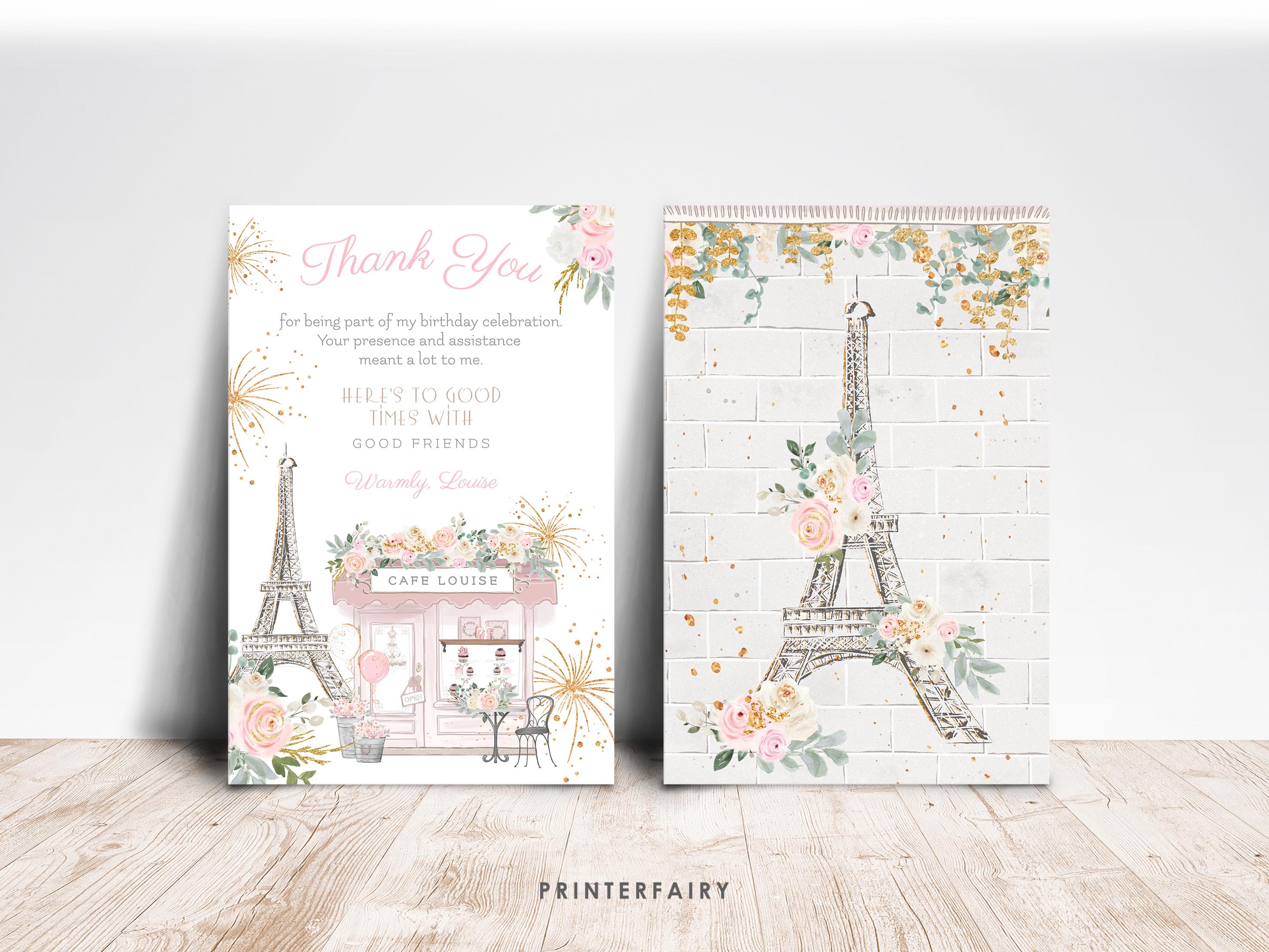Paris Thank You Card, Patisserie Tea Party, Editable Template (Instant Download)