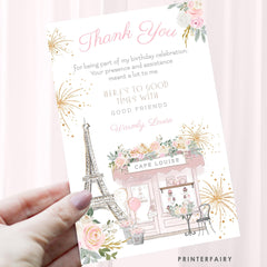 Paris Thank You Card, Patisserie Tea Party, Editable Template (Instant Download)