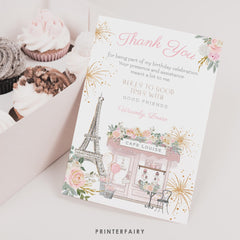 Paris Thank You Card, Patisserie Tea Party, Editable Template (Instant Download)