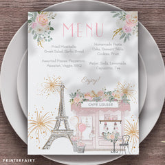 Paris Brunch Editable Menu Template Printable Patisserie Tea Party Decorations, Instant Download