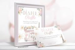 Paris Baby Shower Diaper Raffle Sign and Card Editable Templates, Instant Download