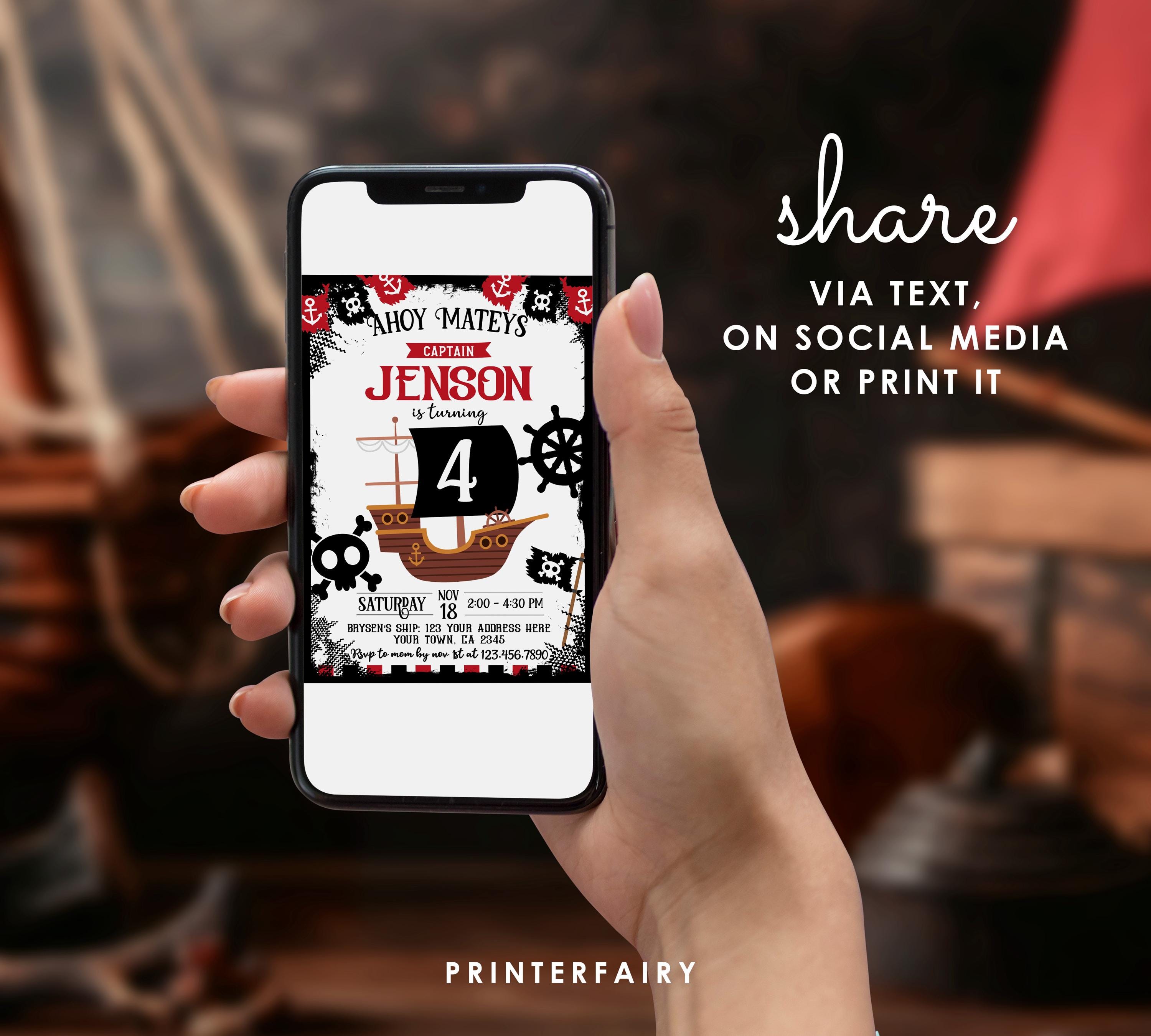 Pirate Birthday Invitation Editable Template, Instant Download