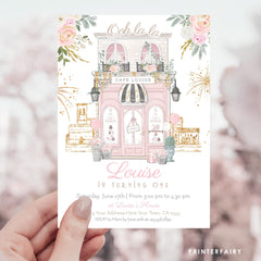 Paris 1st Birthday Invitation Editable Template Tea Party Brunch Invite, Instant Download