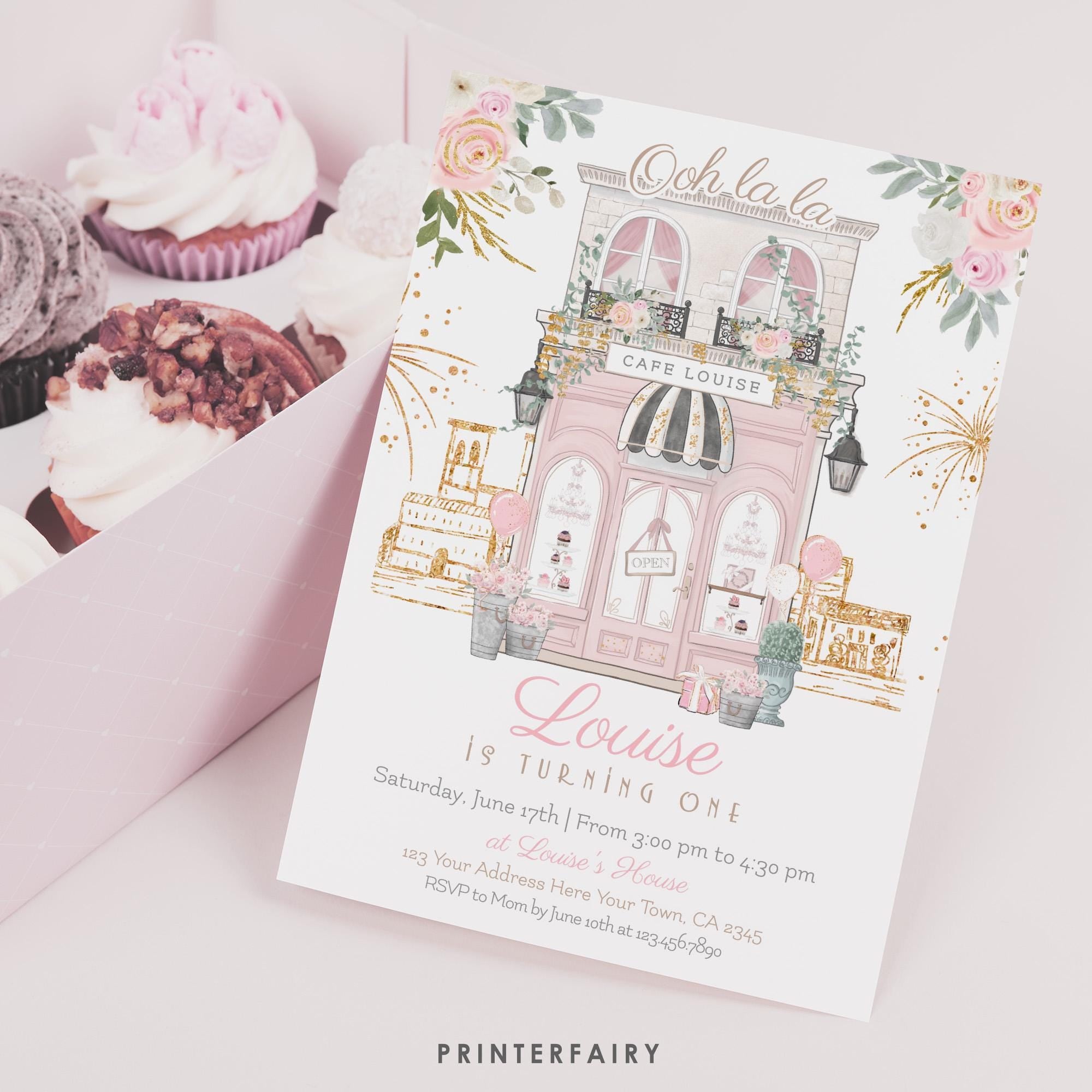 Paris 1st Birthday Invitation Editable Template Tea Party Brunch Invite, Instant Download
