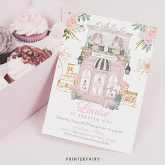 Paris 1st Birthday Invitation Editable Template Tea Party Brunch Invite, Instant Download