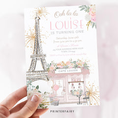 Paris 1st Birthday Invitation Editable Template, Tea Party Invite, Instant Download