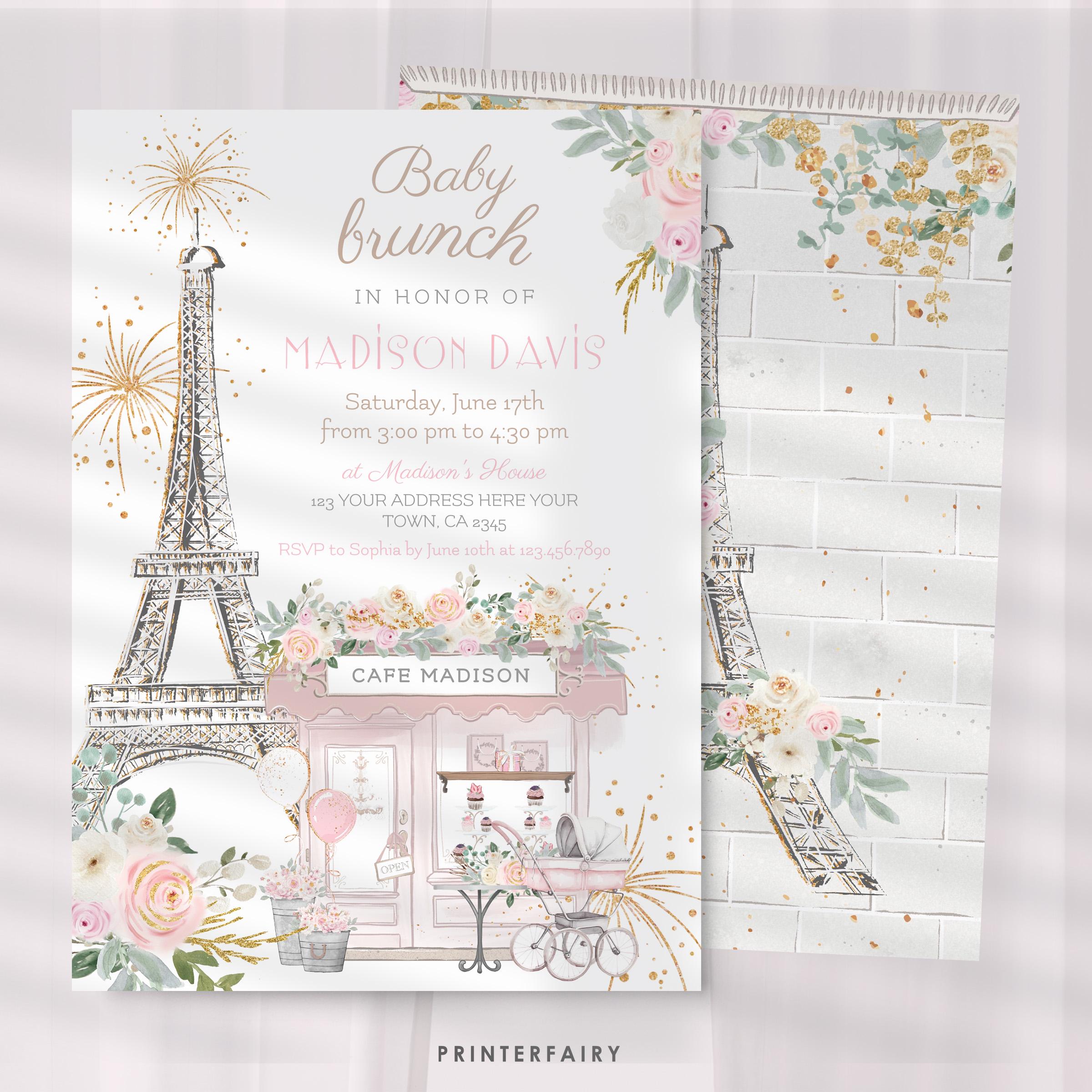 Paris Birthday Invitation Editable Template Baby Brunch Tea Party Brunch Invite Instant Download