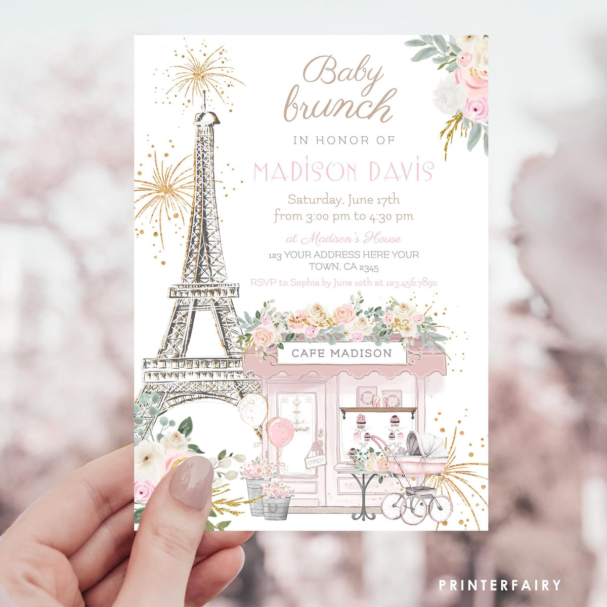 Paris Birthday Invitation Editable Template Baby Brunch Tea Party Brunch Invite Instant Download