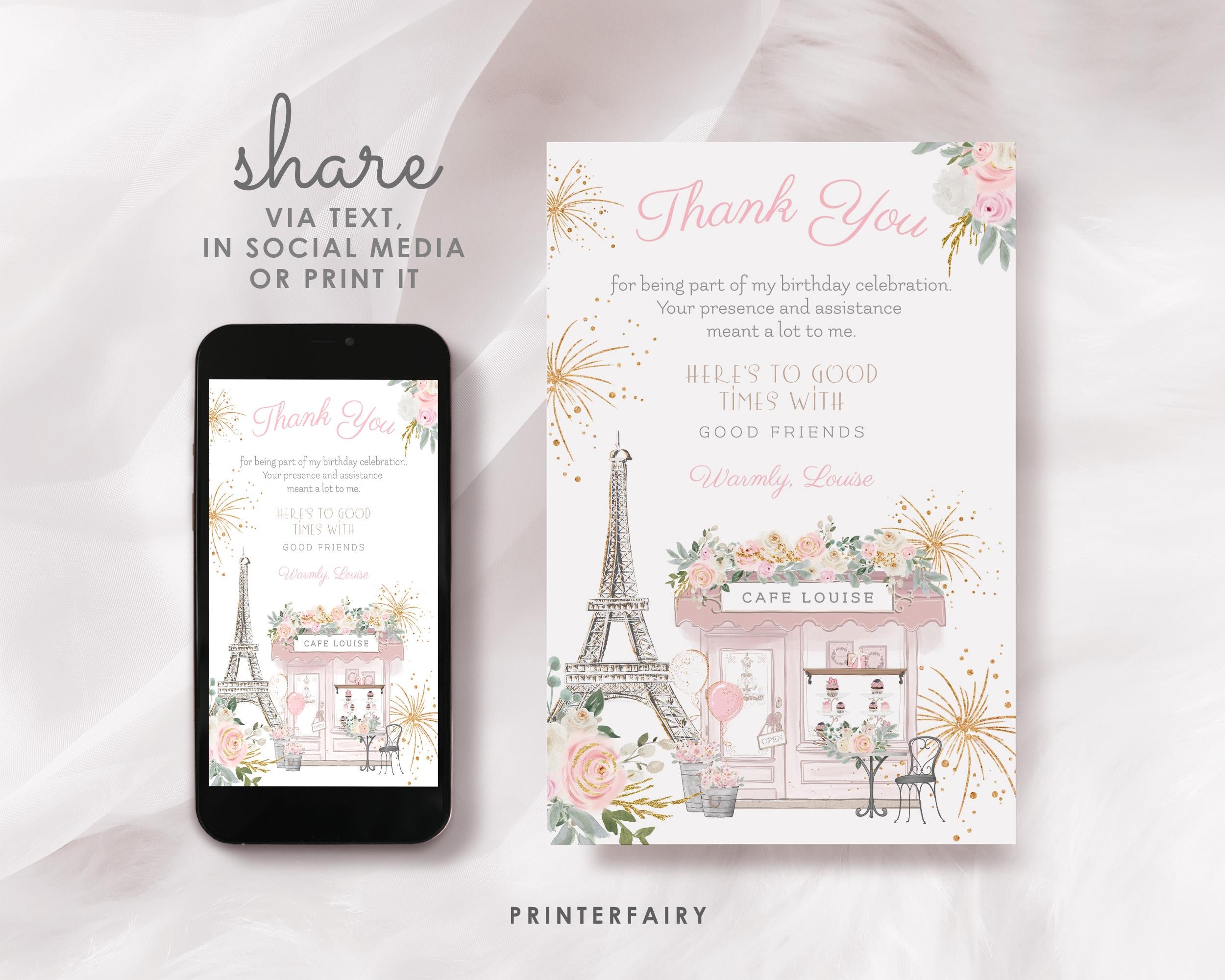 Paris Thank You Card, Patisserie Tea Party, Editable Template (Instant Download)