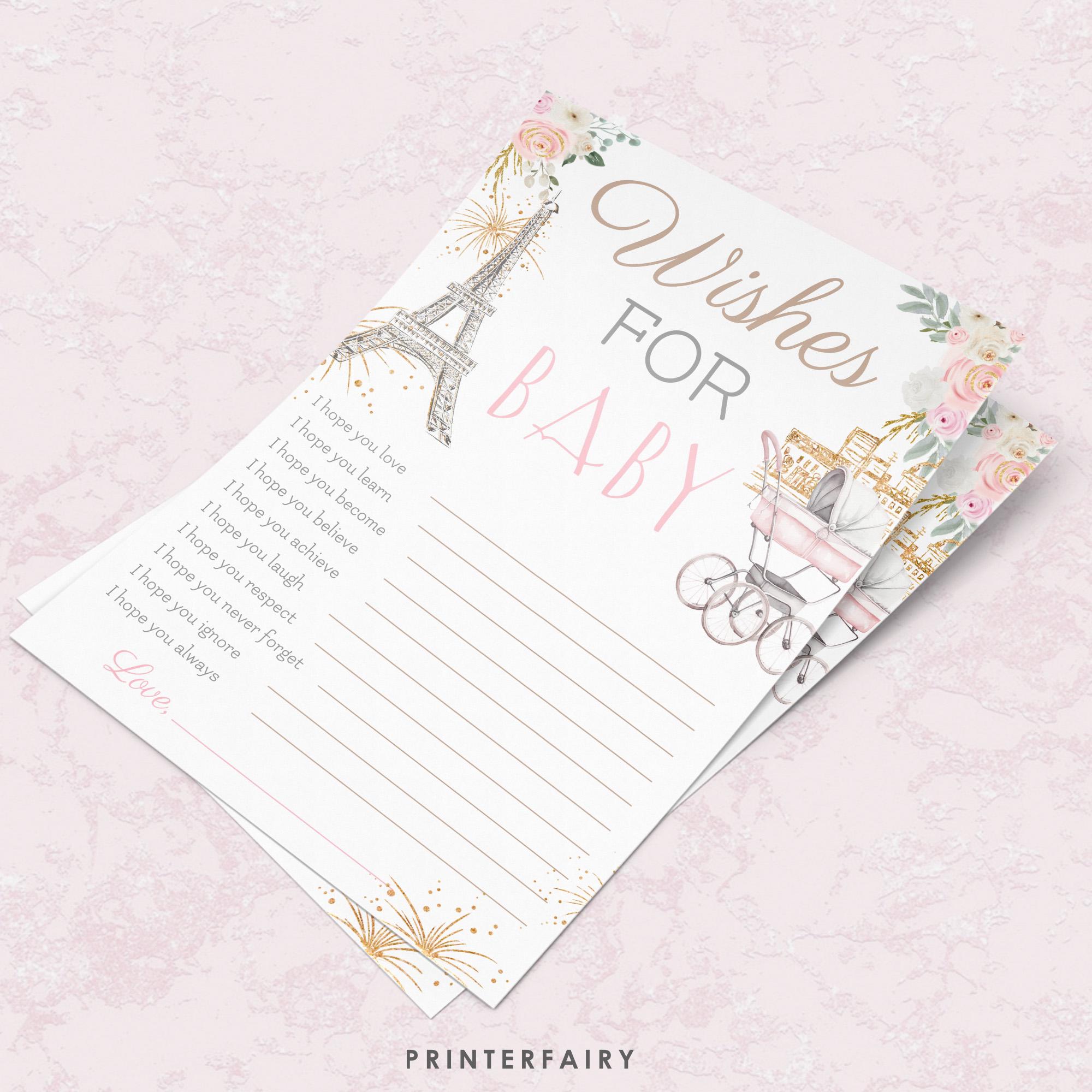 Paris Baby Shower Wishes for Baby Cards & Sign, Eiffel Tower Theme