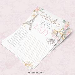 Paris Baby Shower Wishes for Baby Cards & Sign, Eiffel Tower Theme