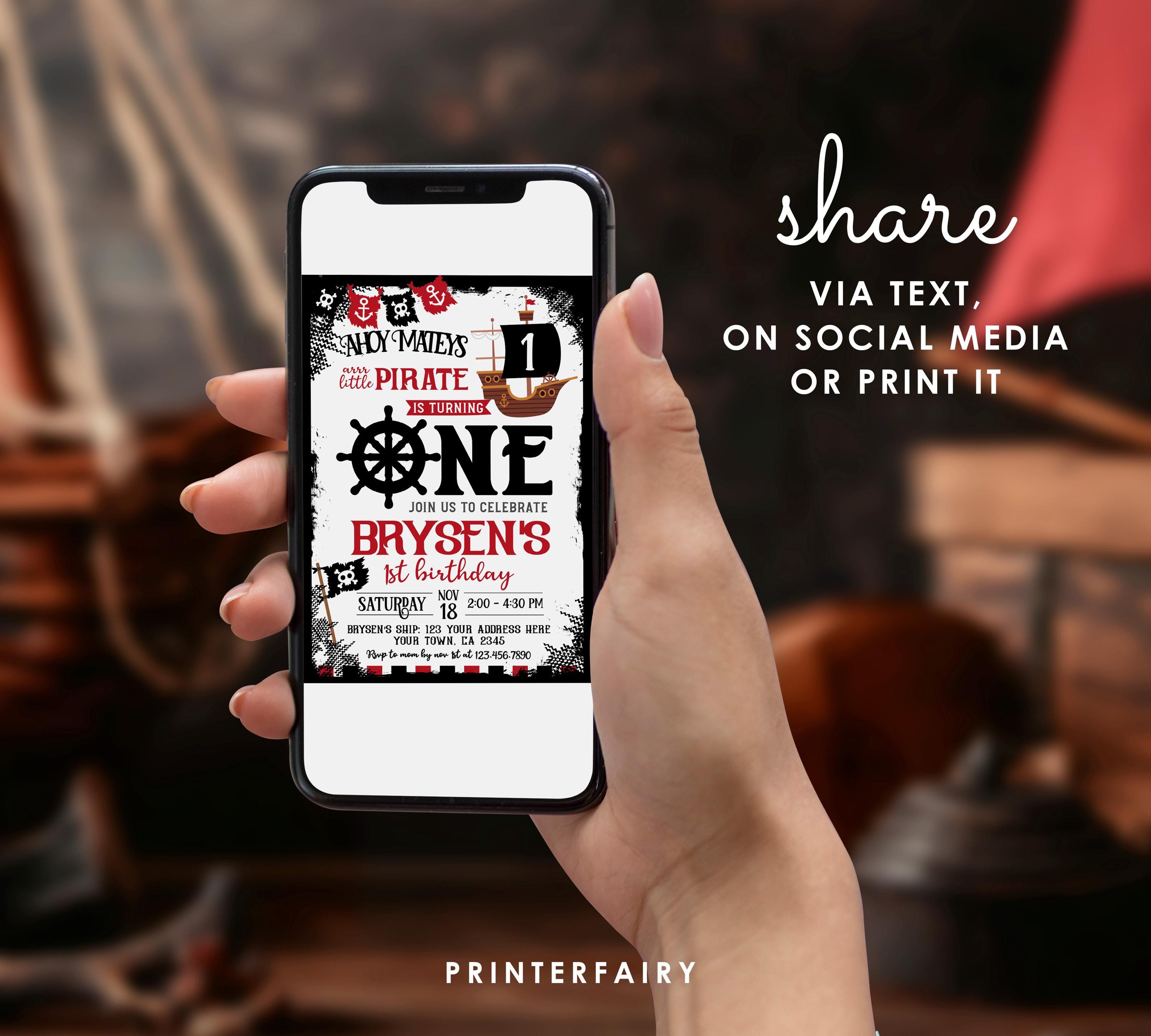 Pirate 1st Birthday Invitation Editable Template Ahoy Matey Party Invite, Instant Download