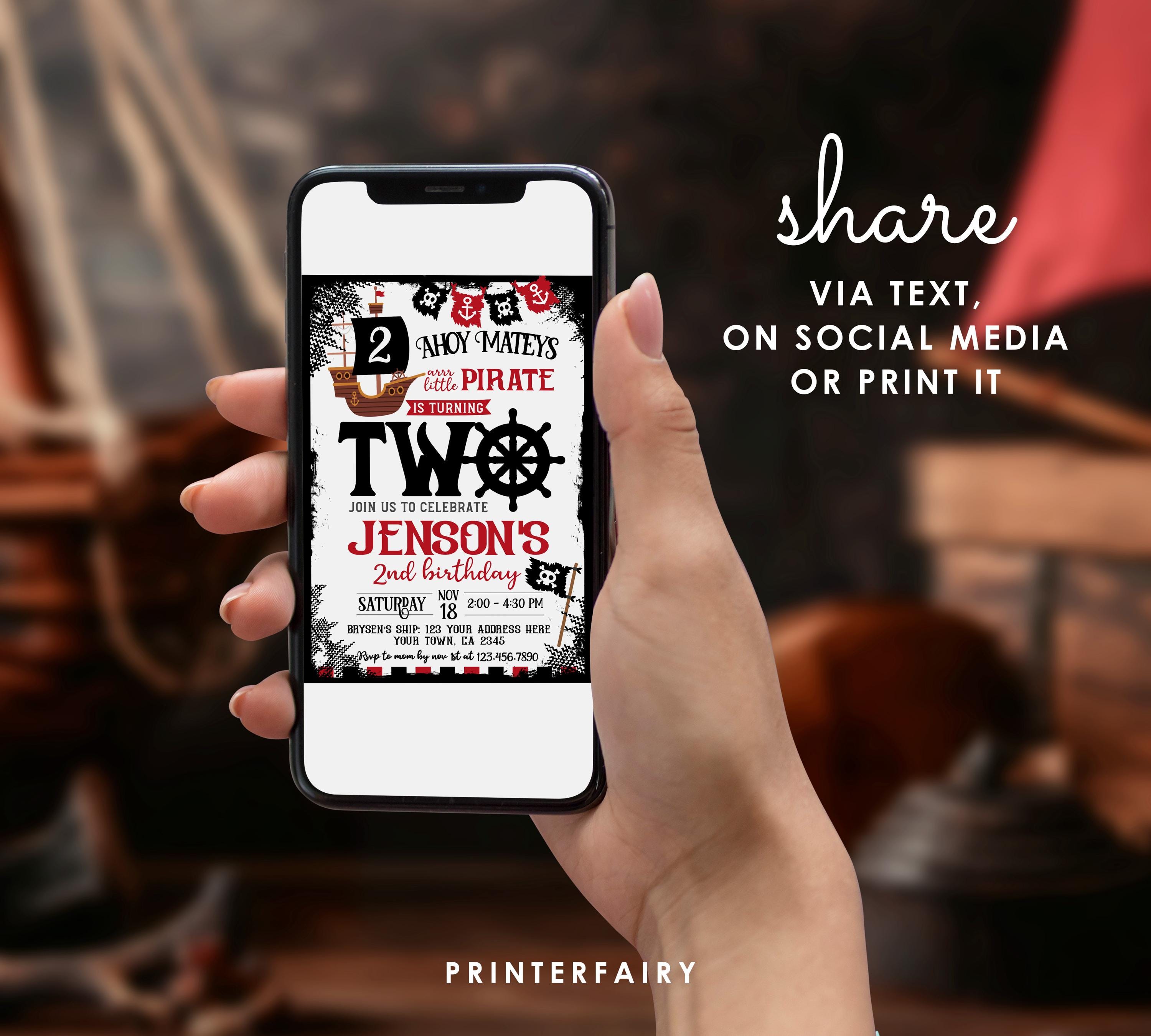 Pirate 2nd Birthday Invitation Editable Template Ahoy Matey Party Invite, Instant Download