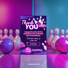 Bowling Birthday Thank You Card, Editable Printable (Instant Download)