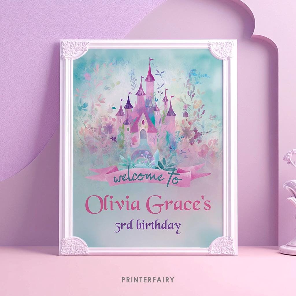 Princess Castle Birthday Welcome Sign, Editable (Digital Download)