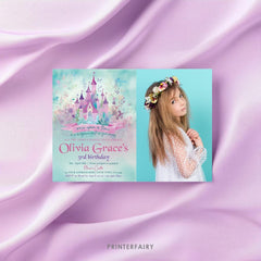 Princess Castle Birthday Invitation with Photo, Editable (Digital Download)