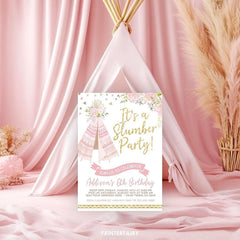 Editable Teepee Slumber Party Invitation, Boho Pajama Party (Digital Download)