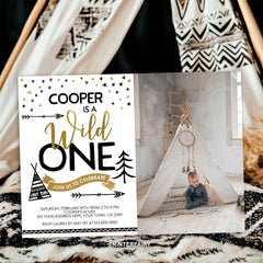 Wild One Birthday Invitation with Photo, Editable Digital Invite