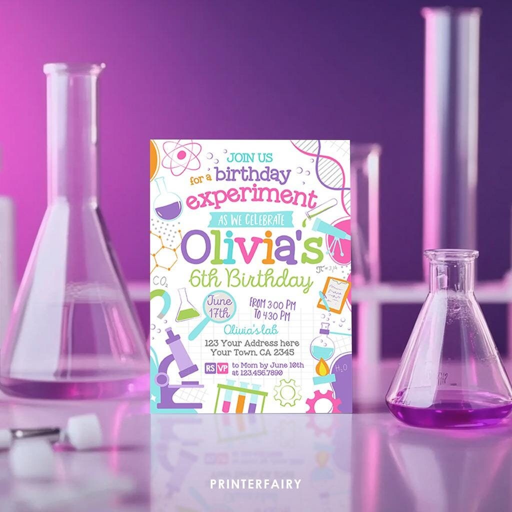 Editable Science Birthday Party Invitation