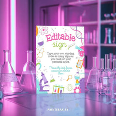 Science Birthday Party Sign, Editable Printable Decor