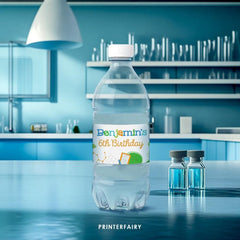 Editable Science Birthday Party Water Bottle Label (Digital Download)