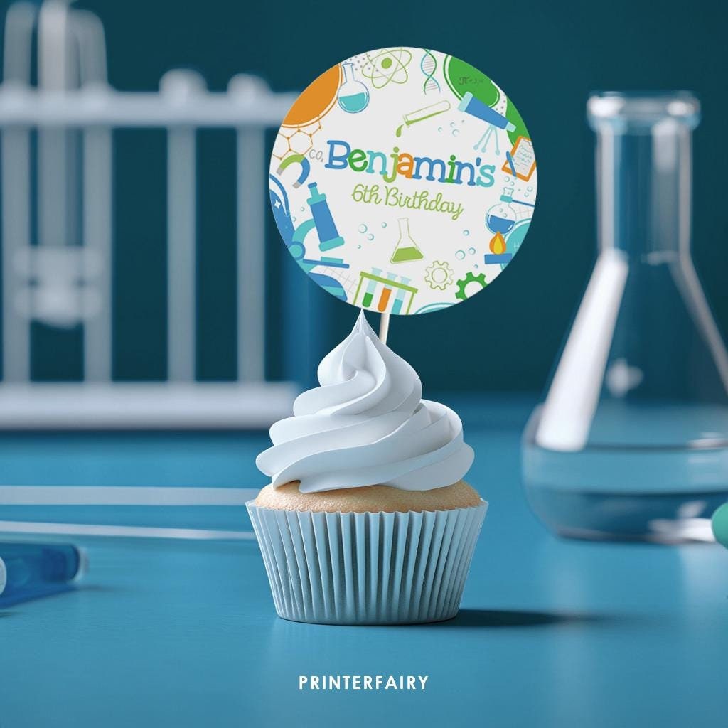 Editable Science Birthday Party Toppers, Printable Labels (Digital Download)