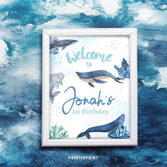 Whale Birthday Welcome Sign, Under the Sea Party (Editable Printable)