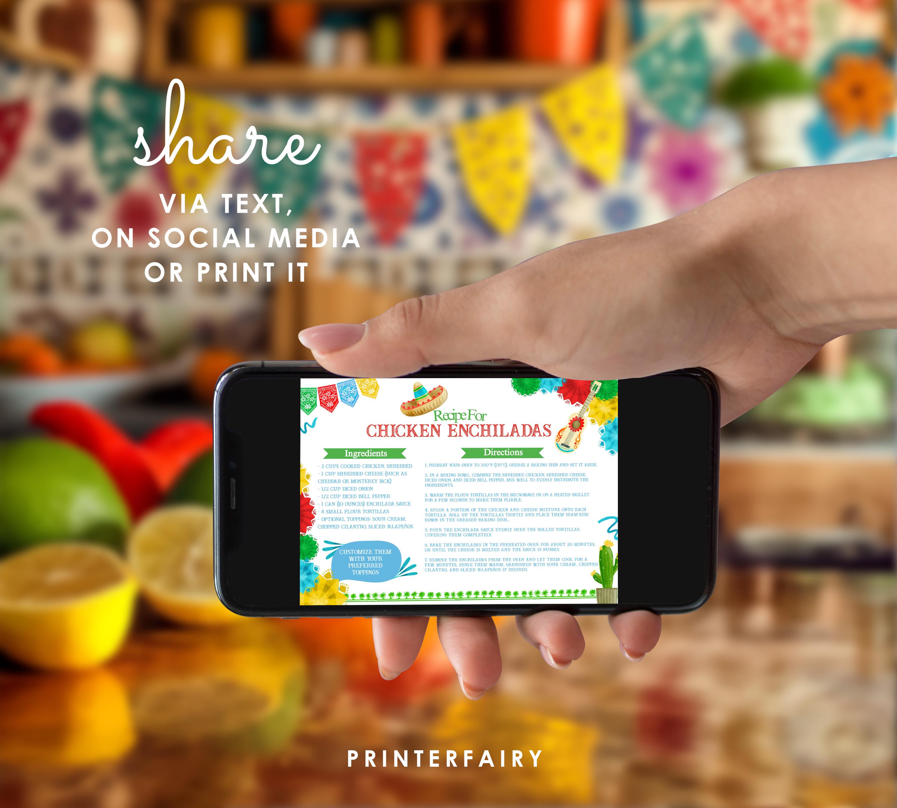 Mexican Recipe Card Editable Printable Template, Cinco de Mayo Recipes, Mexican Dishes, Instant Download