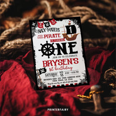 Pirate 1st Birthday Invitation Editable Template Ahoy Matey Party Invite, Instant Download