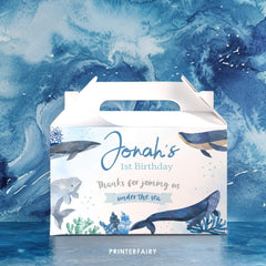 Whale Birthday Party Favor Box Label, Under The Sea Printable (Editable)