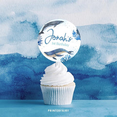 Whales Birthday Party Toppers, Ocean Animals (Digital Download)