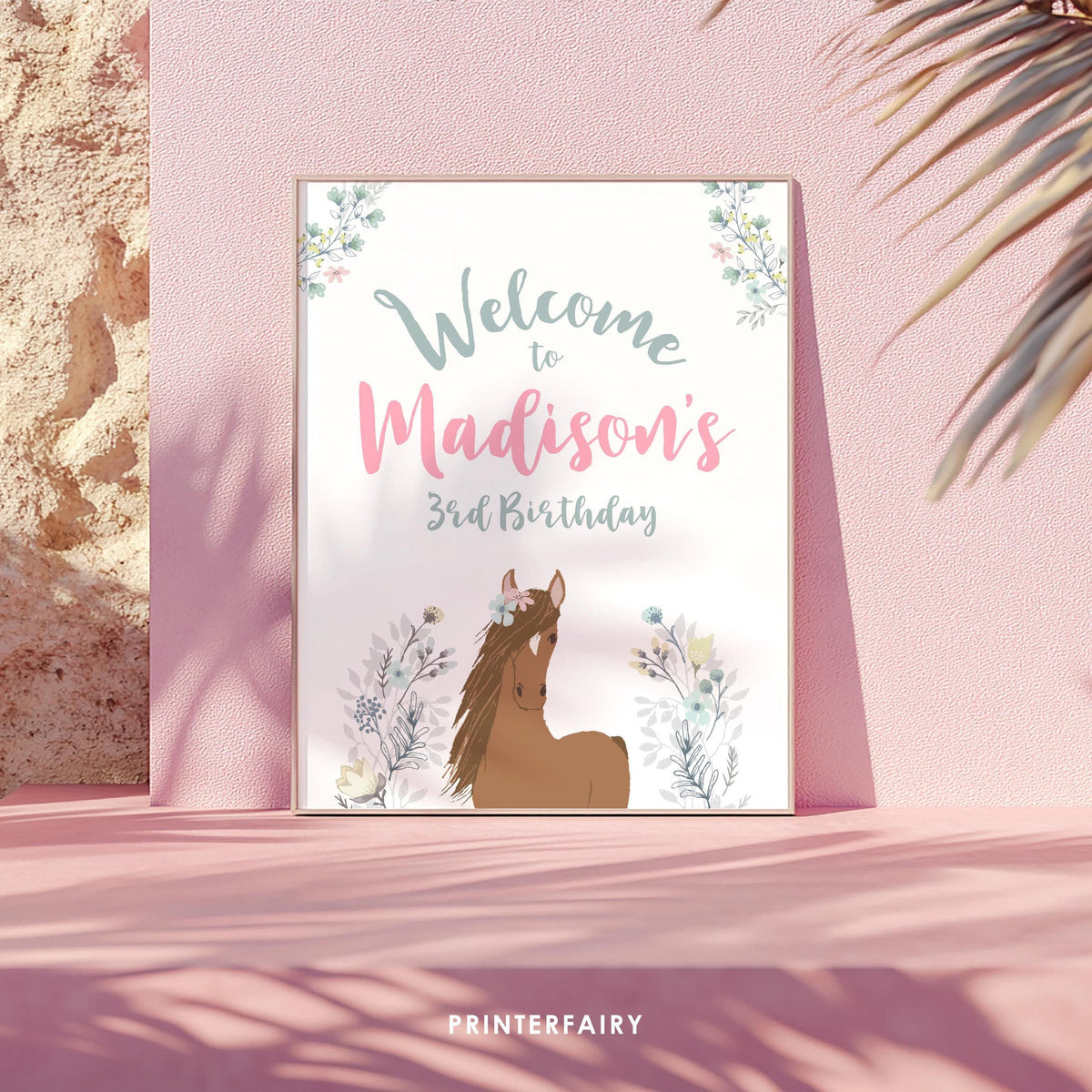 Floral Horse Birthday Welcome Sign, EDITABLE (Digital Download)