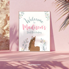 Floral Horse Birthday Welcome Sign, EDITABLE (Digital Download)