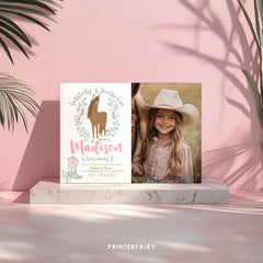 Floral Horse Birthday Invitation with Photo (Instant Download)