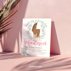 Floral Horse Birthday Invitation, Cowgirl Pony Party (INSTANT DOWNLOAD)