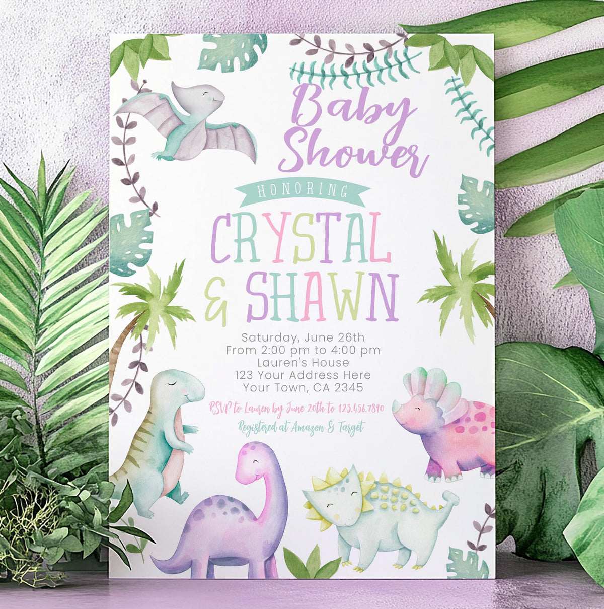 Dinosaur Girl Baby Shower Invitation, Editable (Instant Download)