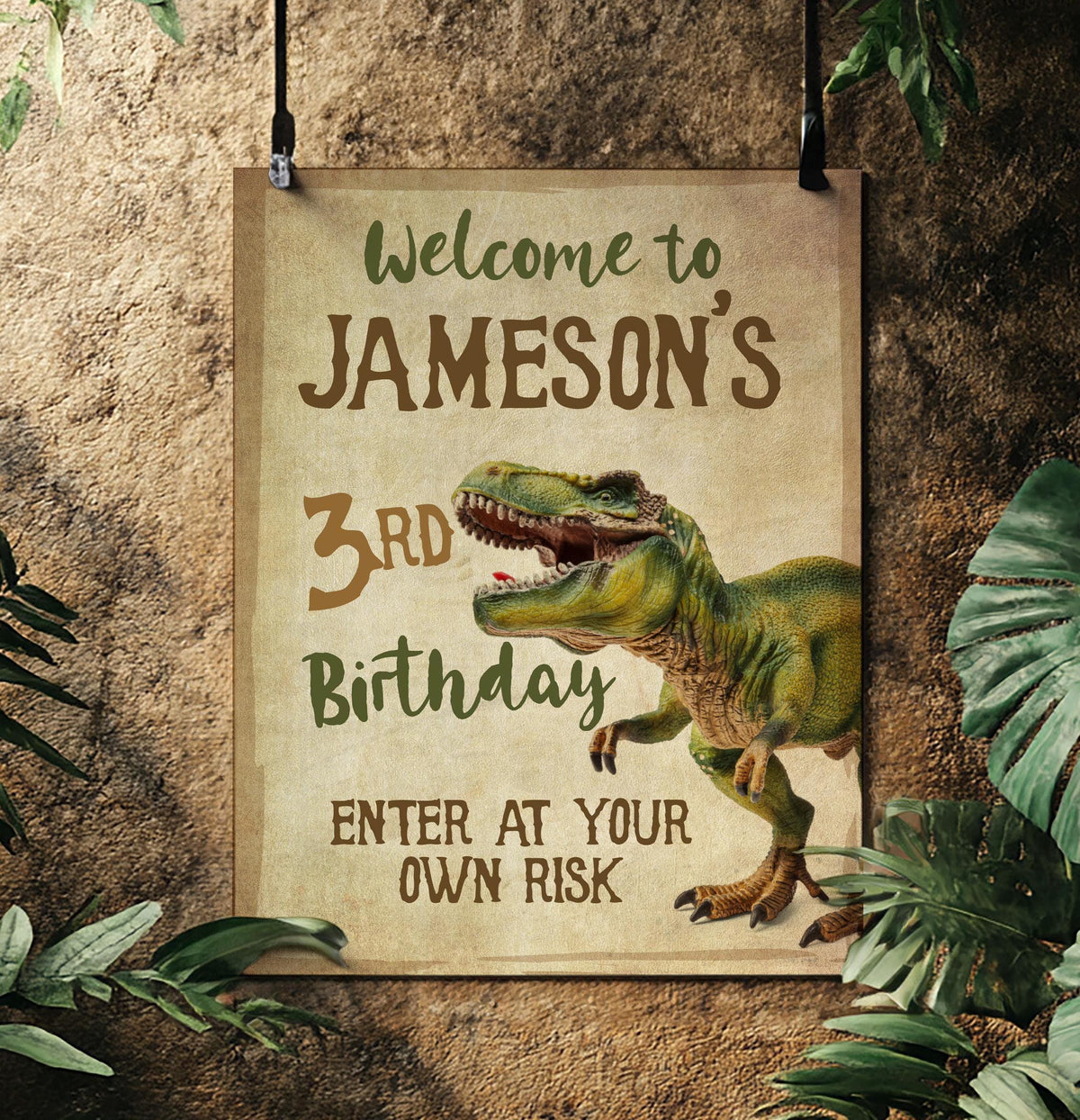 Editable Dinosaur Birthday Welcome Sign, T-Rex Party (Instant Download)