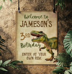 Editable Dinosaur Birthday Welcome Sign, T-Rex Party (Instant Download)