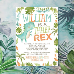 Three Rex Birthday Invitation, Editable Dinosaur Party Invite (Digital Download)