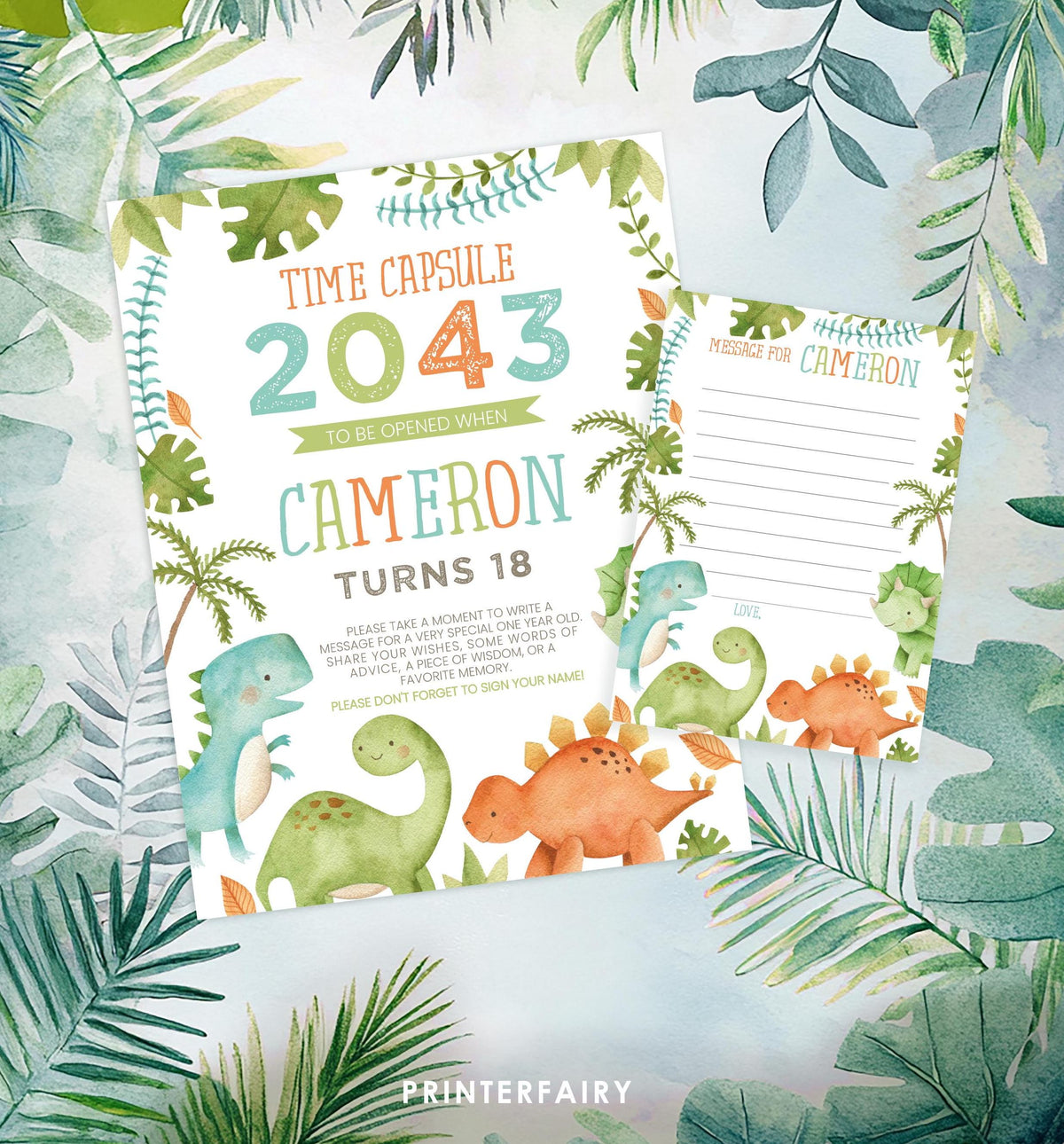 Dinosaur Time Capsule Sign, First Birthday (EDITABLE, INSTANT DOWNLOAD)